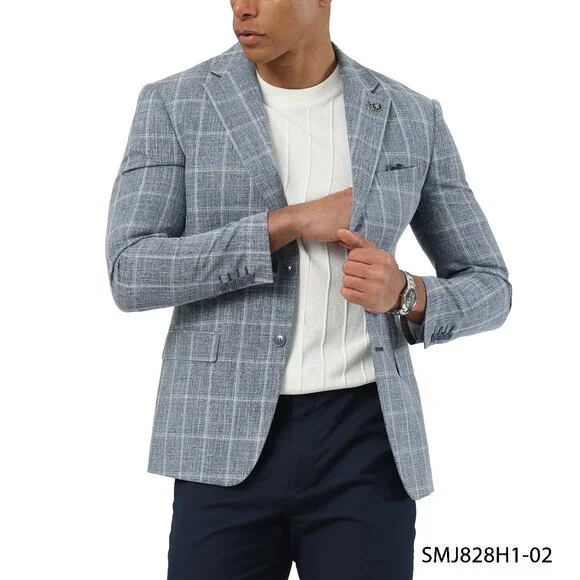 Blue Windowpane Notch Lapel Stacy Adams Men's Jacket